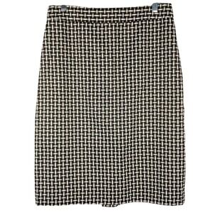 A DONG SILK M Woven Silk Pencil Skirt‎ Black & White Tweed Knee Length Career